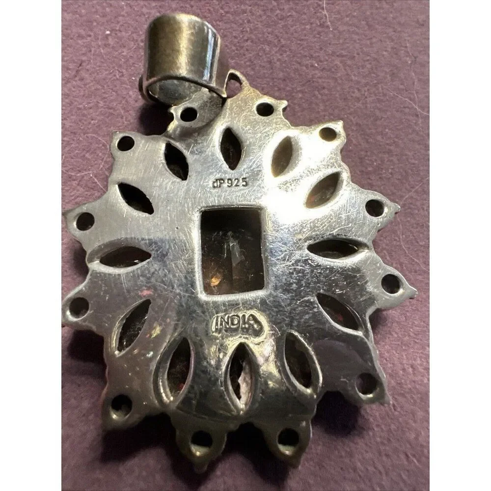 VINTAGE INDIA DESIGNER DOUG PAULUS STERLING SILVER AMETHYST STONE FLOWER PENDANT